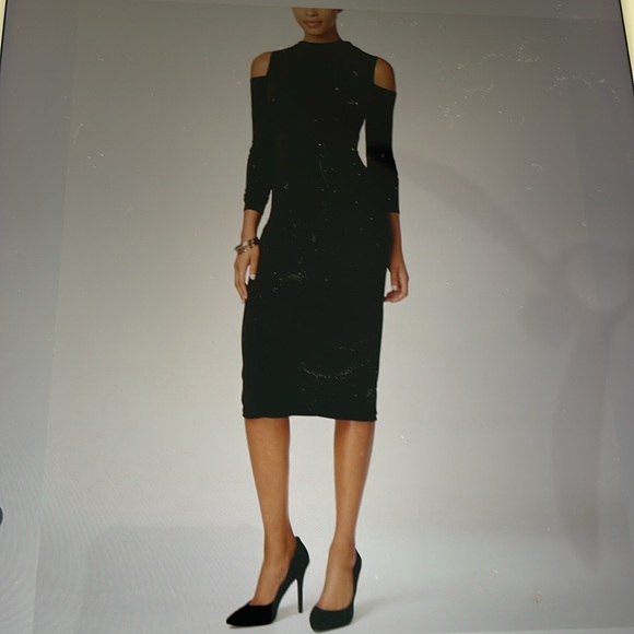 RACHEL ROY BLACK COLD SHOULDER FITTED DRESS - Picture 1 of 8